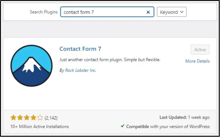 Searching for Contact Form 7 in WordPress plugins