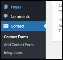 Clicking the Contact menu item in WordPress dashboard