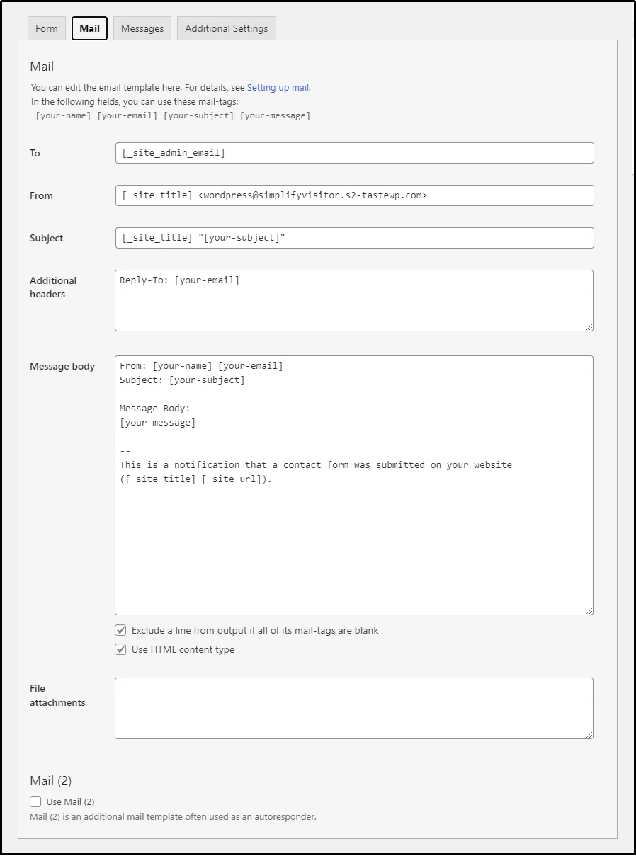 Using mail tags in Contact Form 7 settings