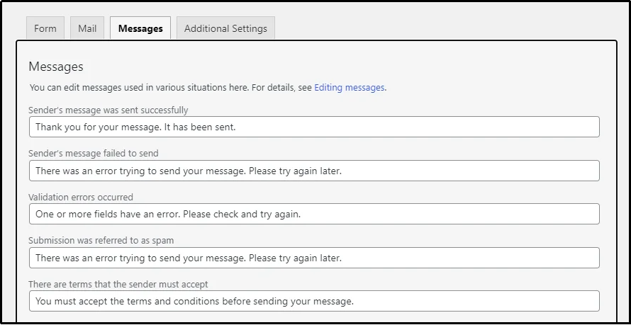 Editing messages in Contact Form 7 plugin
