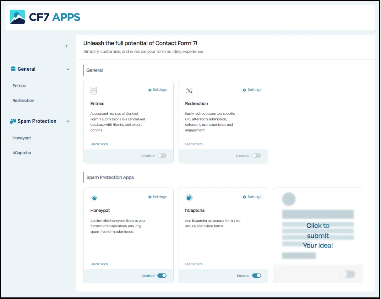 Enabling spam protection in CF7 Apps plugin