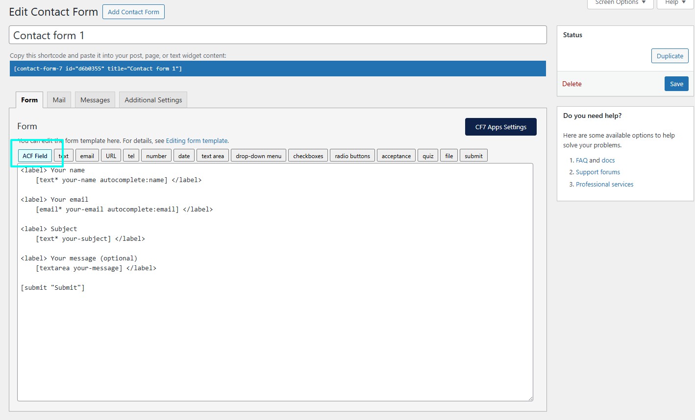 ACF Integration for Contact Form 7 – CF7 Apps Documentation