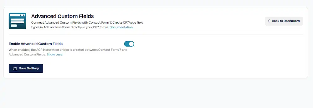 internal ACF Integration settings page inside CF7