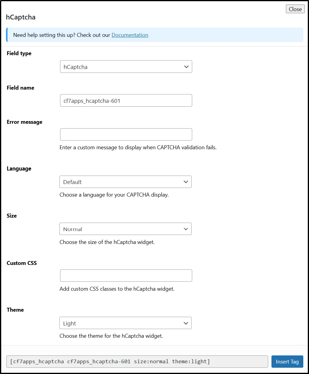 Using the hCaptcha button in Contact Form 7