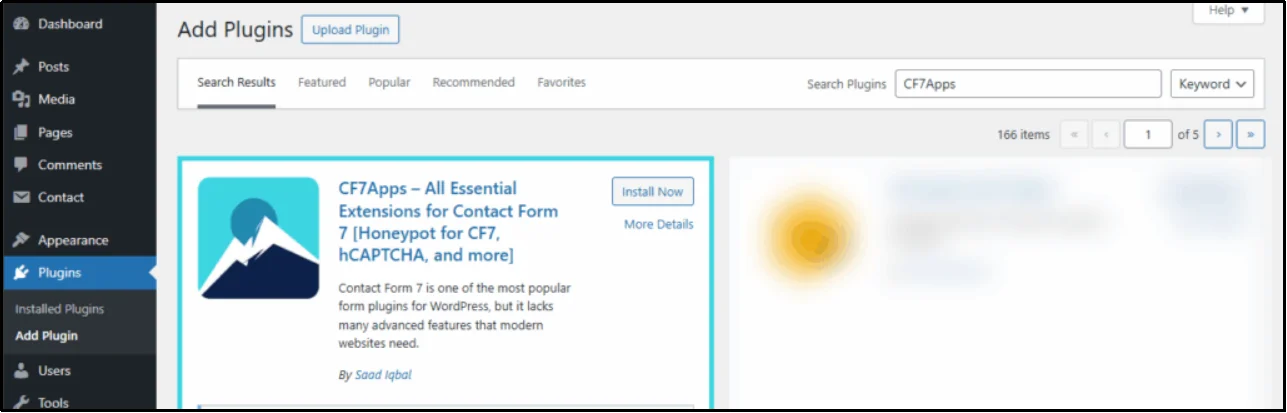 Click the Install Now button to install Contact Form 7 plugin