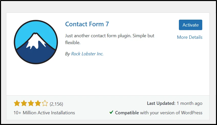 Search for the Contact Form 7 plugin in WordPress dashboard