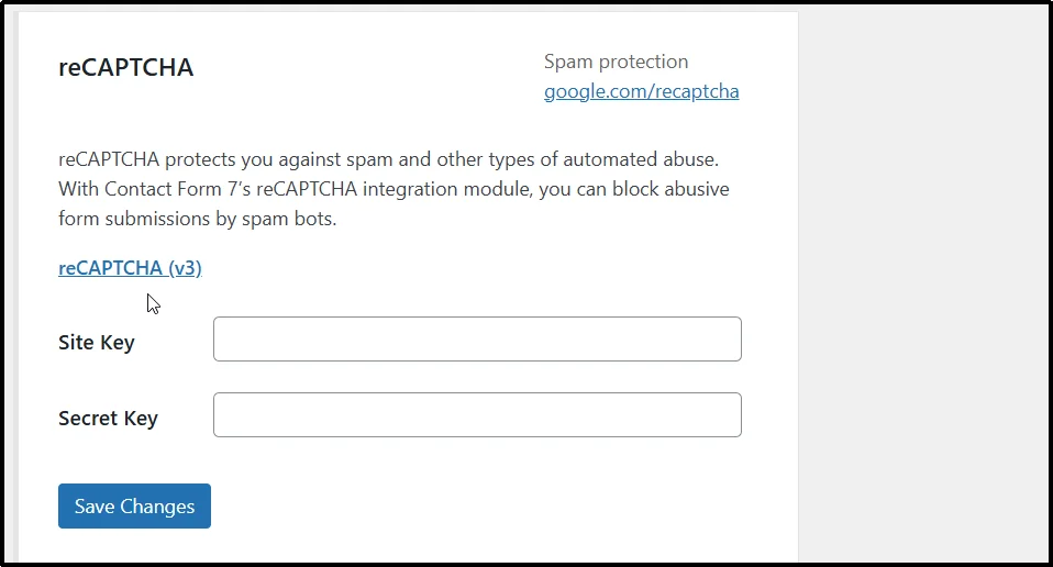 Paste your site key and secret key for reCAPTCHA
