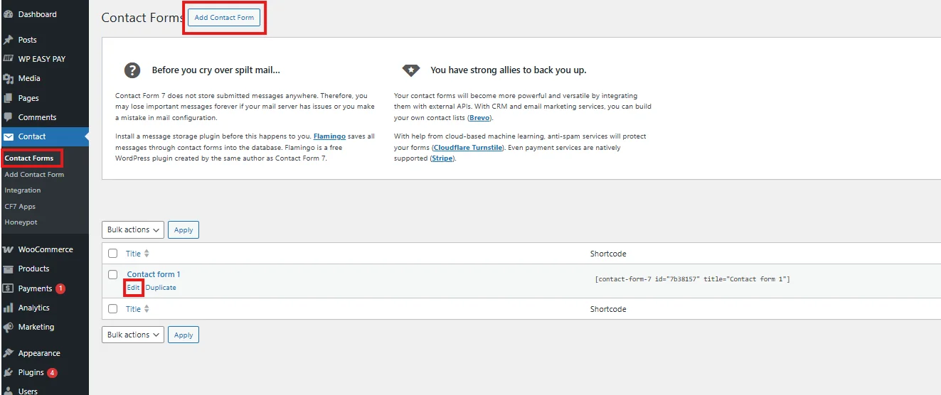 Click “Add Contact Form” to create a new form