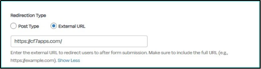 Entering redirect URL in CF7 Apps redirection settings