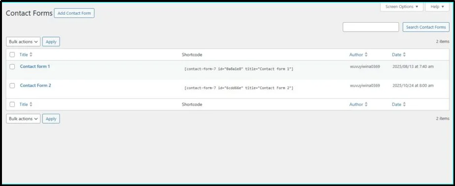 Opening Contact Form 7 form for editing redirect settings