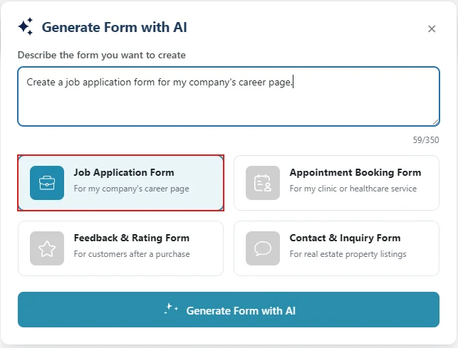 AI-generated job application form in Contact Form 7