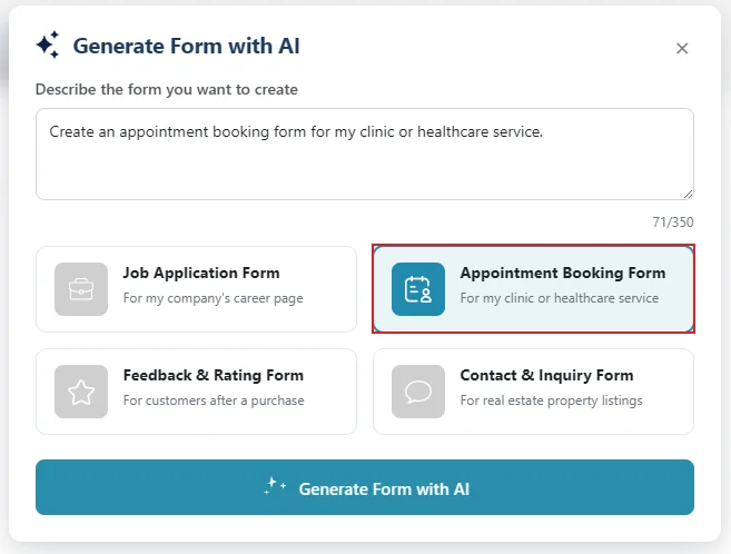 AI-generated appointment booking form example