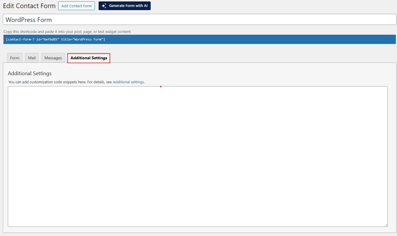Add customization code snippets to the Contact Form 7 form editor