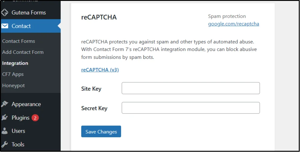 Paste your hCaptcha site key and secret key in the integration settings