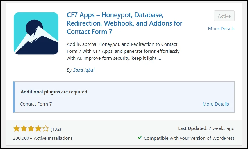 Install and activate the CF7 Apps plugin in WordPress