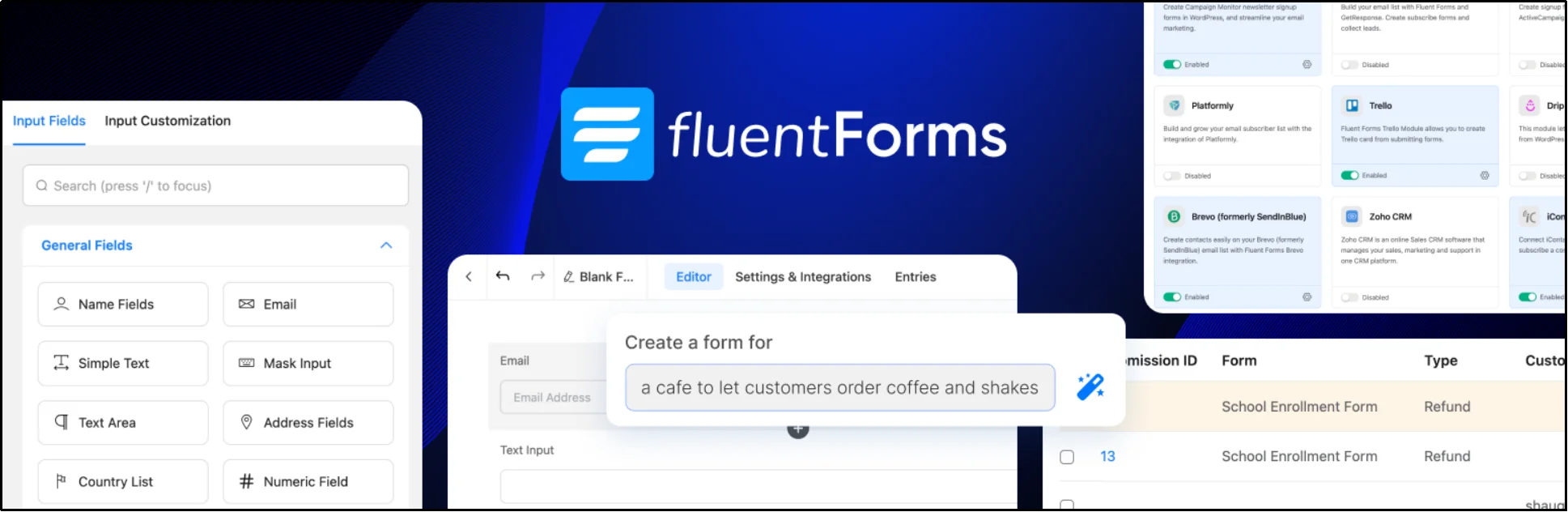 Fluent Forms drag-and-drop AI form builder for WordPress