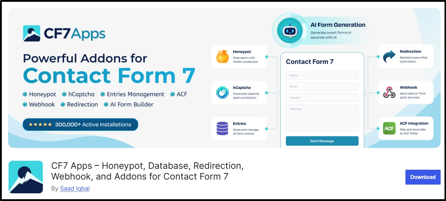 CF7 Apps plugin dashboard for improving Contact Form 7 functionality