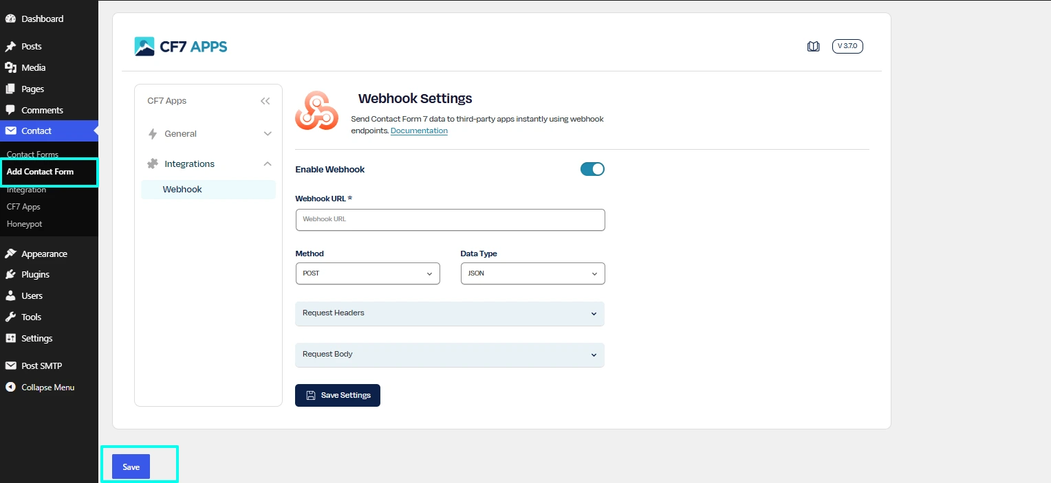 Open an existing Contact Form 7 form or create a new one