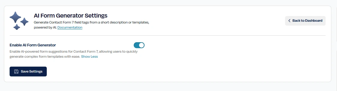 settings page, enable AI Form Generator