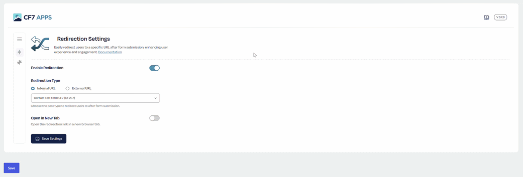 Hovering over the collapsed navigation panel in CF7 Apps to preview menu items