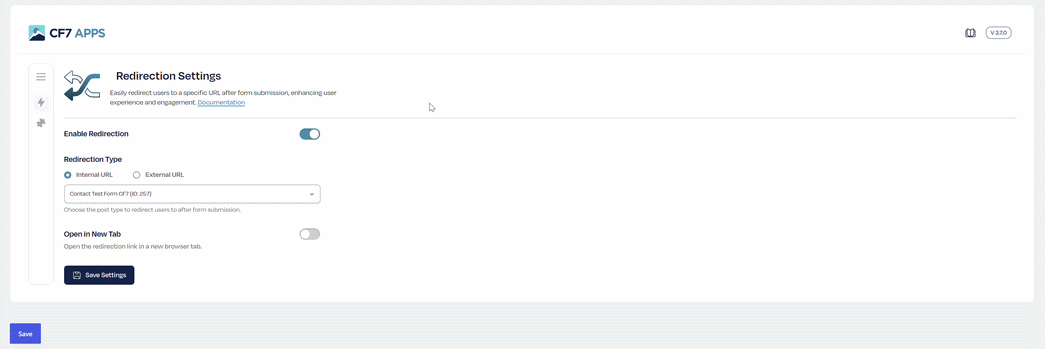 Clicking the collapsed navigation panel to expand it permanently in the CF7 Apps dashboard