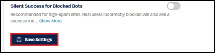 Save Settings button in Honeypot settings