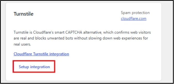 Cloudflare Turnstile Setup Integration button