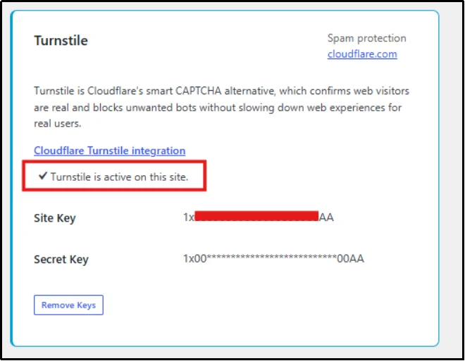 Cloudflare Turnstile widget on a contact form