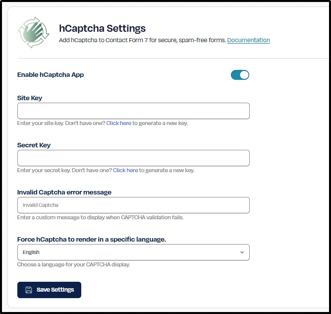 Custom invalid captcha error message field