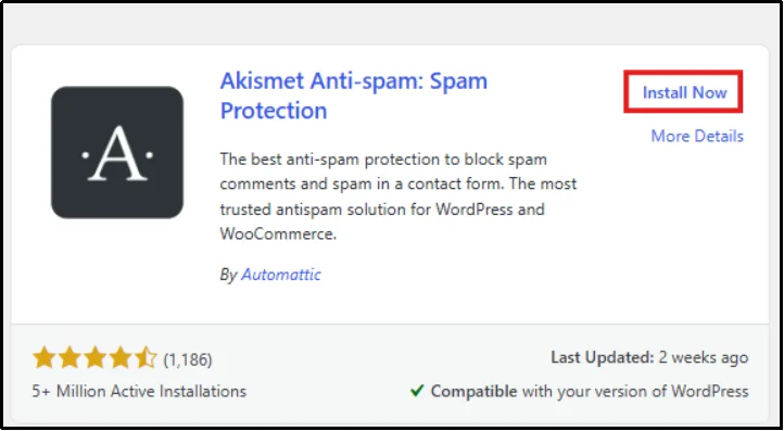 Akismet plugin in WordPress search results