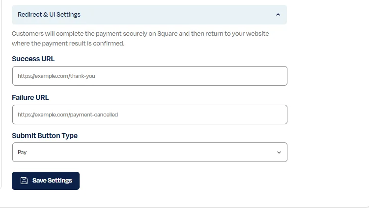 Configure Square Redirect and Checkout Settings