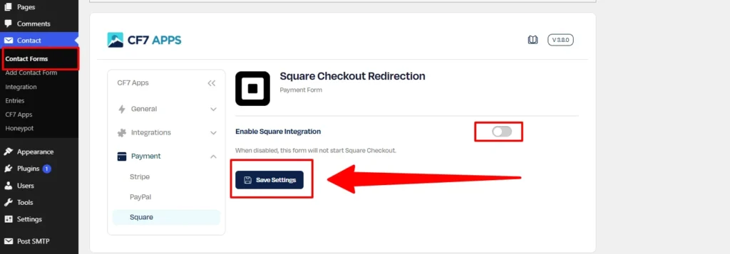 Enable Square for a Contact Form 7 Form
