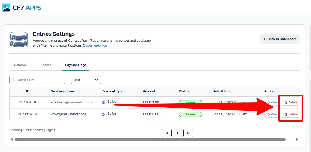 Delete Payment Logs